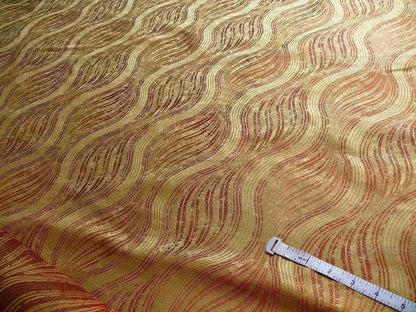 by yard 100% Silk Lampas Curvy Modern River "spice" Red Brown Gold Art Nouveau