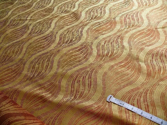 by yard 100% Silk Lampas Curvy Modern River "spice" Red Brown Gold Art Nouveau