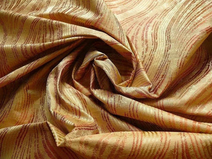 by yard 100% Silk Lampas Curvy Modern River "spice" Red Brown Gold Art Nouveau