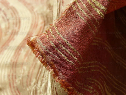 by yard 100% Silk Lampas Curvy Modern River "spice" Red Brown Gold Art Nouveau