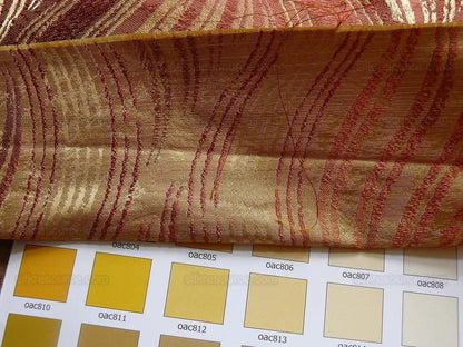 by yard 100% Silk Lampas Curvy Modern River "spice" Red Brown Gold Art Nouveau