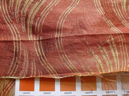by yard 100% Silk Lampas Curvy Modern River "spice" Red Brown Gold Art Nouveau