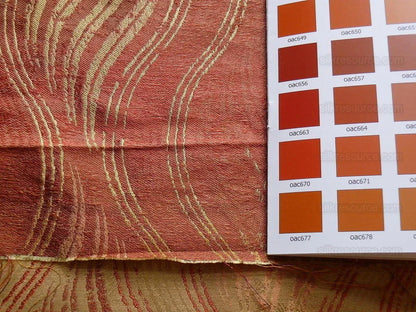 by yard 100% Silk Lampas Curvy Modern River "spice" Red Brown Gold Art Nouveau