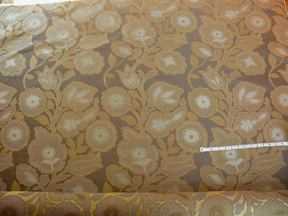 100% Silk Lampas Large Art Deco Flower Vine "sepia" Brown