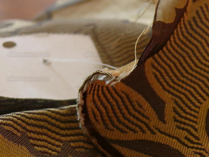 100% Silk Lampas Large Art Deco Flower Vine "sepia" Brown