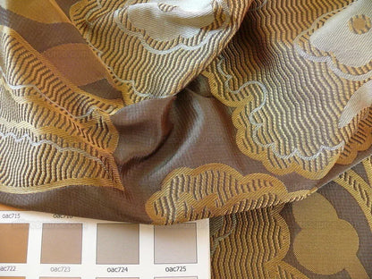 100% Silk Lampas Large Art Deco Flower Vine "sepia" Brown