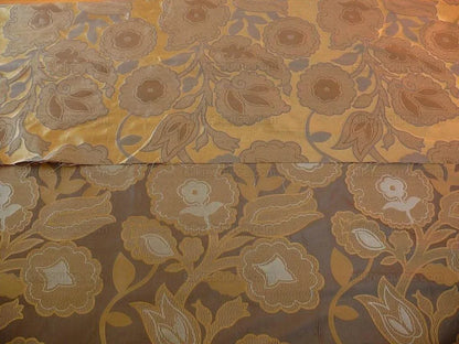 100% Silk Lampas Large Art Deco Flower Vine "sepia" Brown
