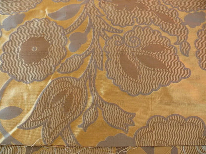 100% Silk Lampas Large Art Deco Flower Vine "sepia" Brown