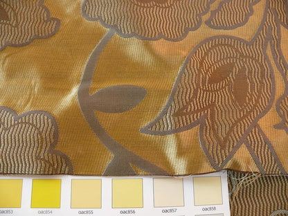 100% Silk Lampas Large Art Deco Flower Vine "sepia" Brown