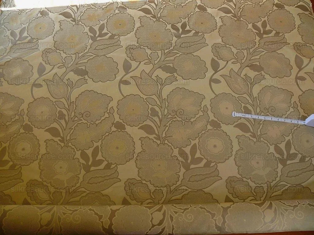 100% Silk Lampas Large Art Deco Flower Vine "tawny" Tan