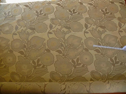 100% Silk Lampas Large Art Deco Flower Vine "tawny" Tan