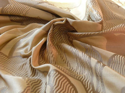 100% Silk Lampas Large Art Deco Flower Vine "tawny" Tan