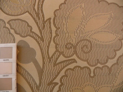 100% Silk Lampas Large Art Deco Flower Vine "tawny" Tan