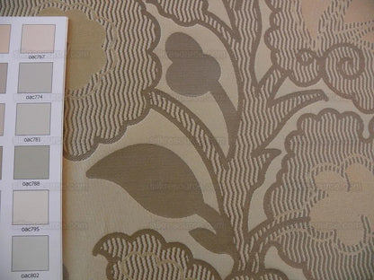 100% Silk Lampas Large Art Deco Flower Vine "tawny" Tan