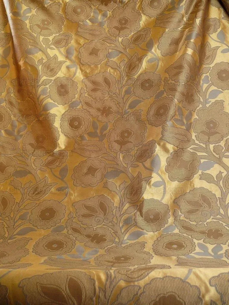 100% Silk Lampas Large Art Deco Flower Vine "tawny" Tan