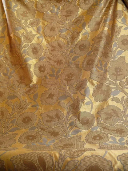 100% Silk Lampas Large Art Deco Flower Vine "tawny" Tan