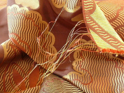 100% Silk Lampas Large Art Deco Flower Vine "cognac" Brown