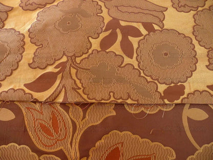 100% Silk Lampas Large Art Deco Flower Vine "cognac" Brown