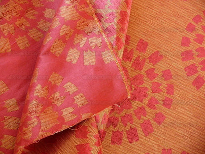 100% Silk Damask Large Modern Pinwheel "hot Pink"  Red Gold Mid-Century Bty