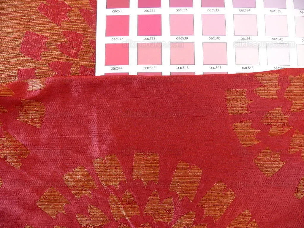 100% Silk Damask Large Modern Pinwheel "hot Pink"  Red Gold Mid-Century Bty