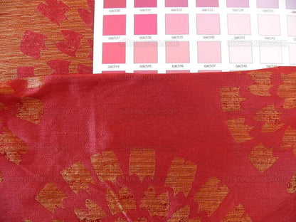 100% Silk Damask Large Modern Pinwheel "hot Pink"  Red Gold Mid-Century Bty