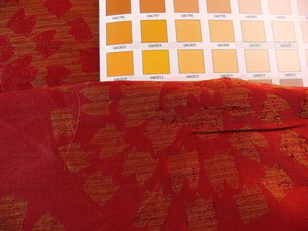 100% Silk Damask Large Modern Pinwheel "hot Pink"  Red Gold Mid-Century Bty