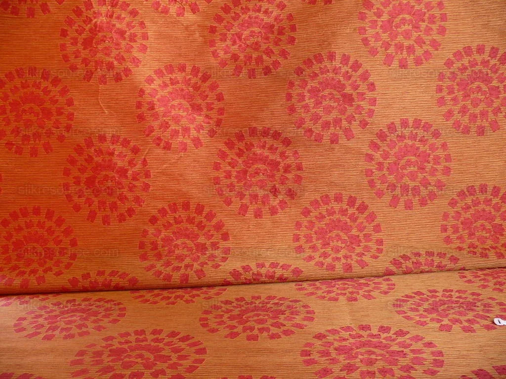 100% Silk Damask Large Modern Pinwheel "hot Pink"  Red Gold Mid-Century Bty