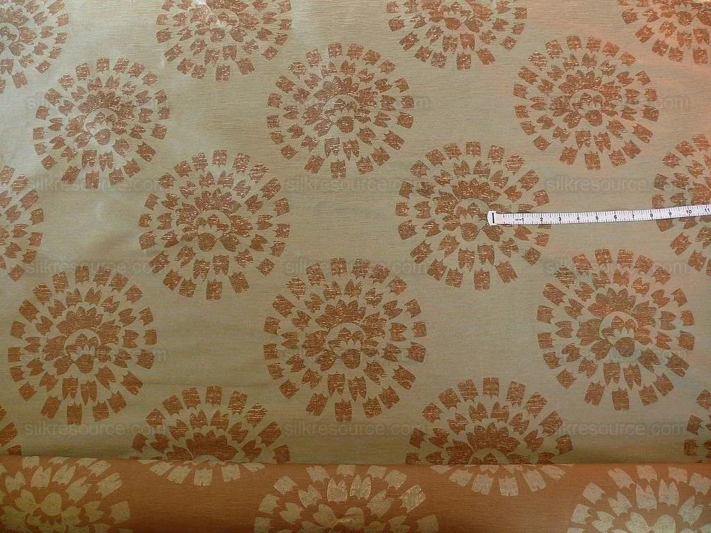 100% Silk Damask Large Modern Pinwheel "turquoise" Brown Mid-Century Bty