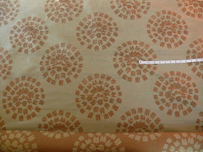 100% Silk Damask Large Modern Pinwheel "turquoise" Brown Mid-Century Bty