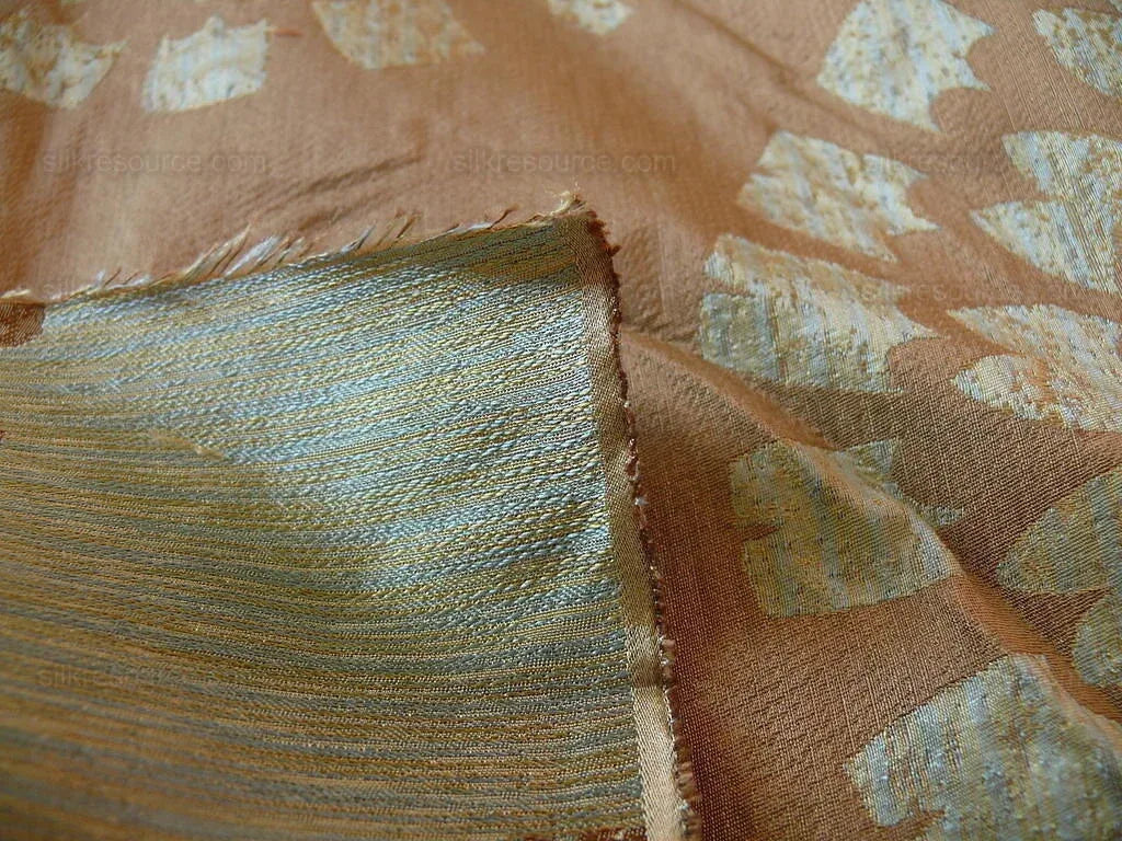 100% Silk Damask Large Modern Pinwheel "turquoise" Brown Mid-Century Bty