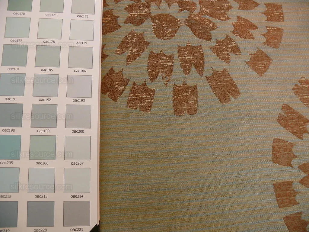 100% Silk Damask Large Modern Pinwheel "turquoise" Brown Mid-Century Bty