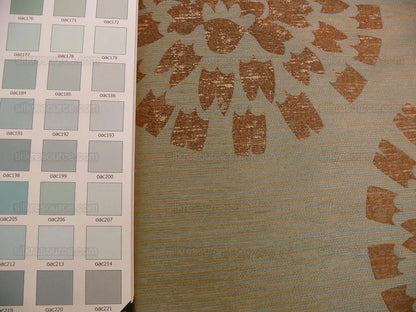 100% Silk Damask Large Modern Pinwheel "turquoise" Brown Mid-Century Bty