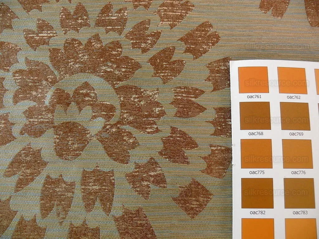 100% Silk Damask Large Modern Pinwheel "turquoise" Brown Mid-Century Bty