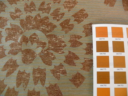 100% Silk Damask Large Modern Pinwheel "turquoise" Brown Mid-Century Bty