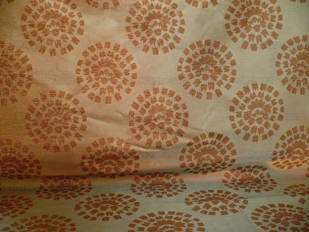 100% Silk Damask Large Modern Pinwheel "turquoise" Brown Mid-Century Bty