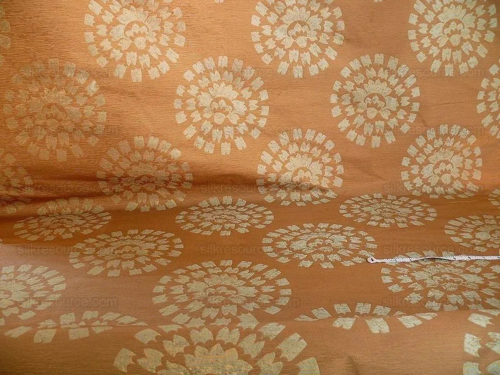 100% Silk Damask Large Modern Pinwheel "turquoise" Brown Mid-Century Bty