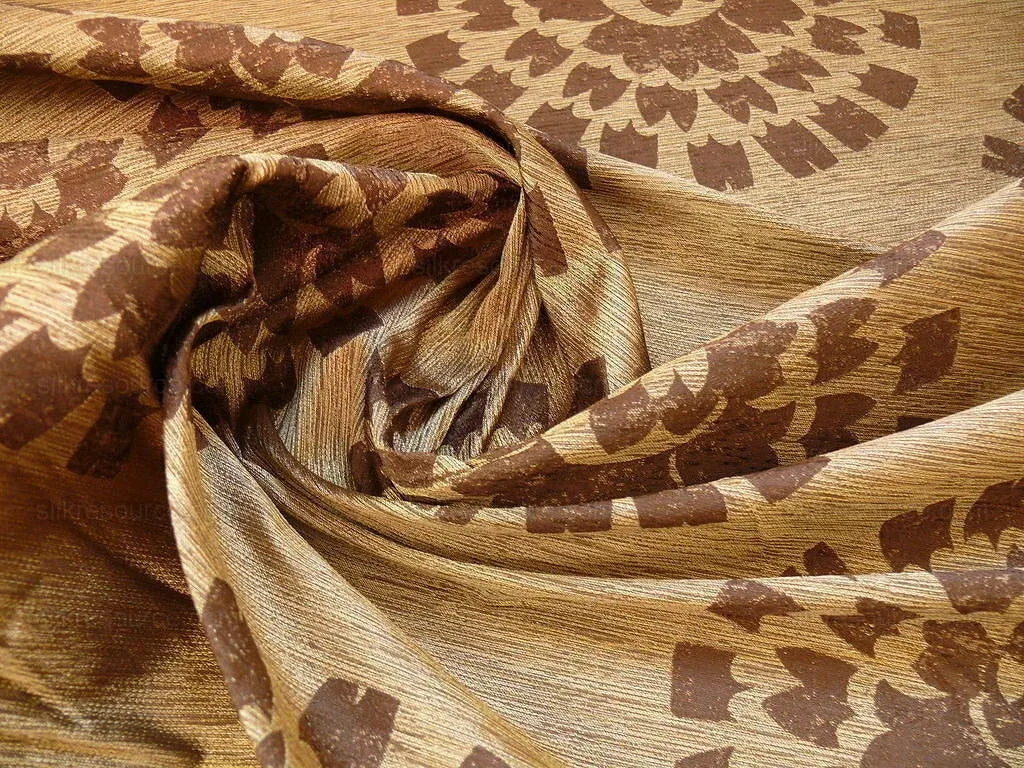 100% Silk Damask Large Modern Pinwheel "cocoa" Brown Beige Mid-Century  Bty