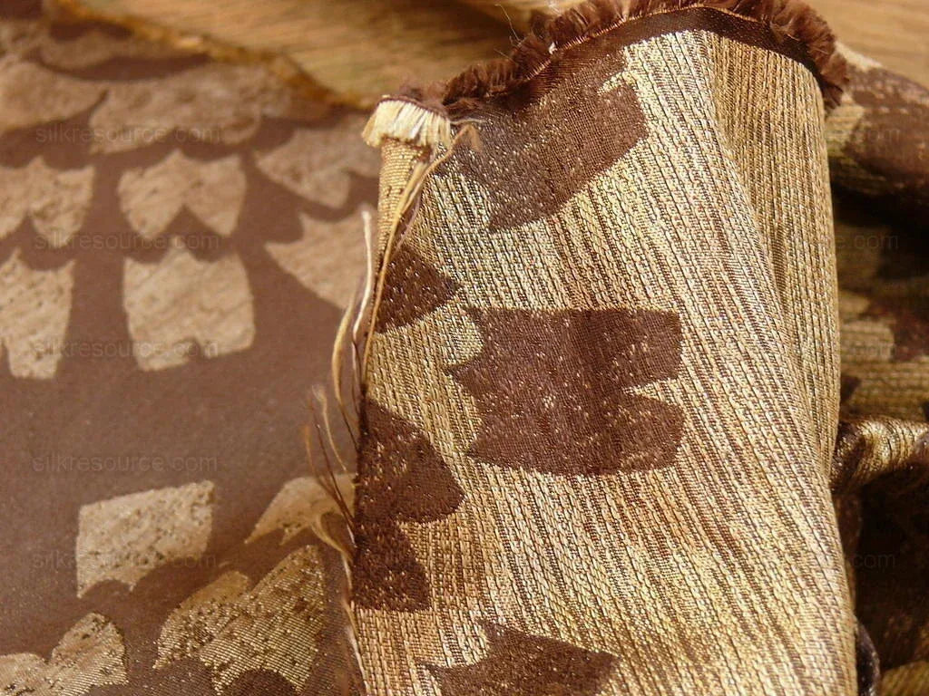 100% Silk Damask Large Modern Pinwheel "cocoa" Brown Beige Mid-Century  Bty