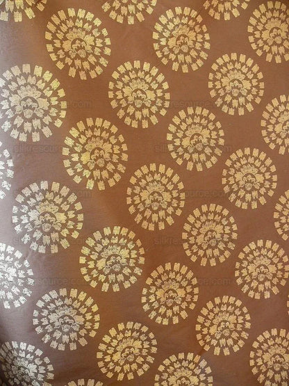 100% Silk Damask Large Modern Pinwheel "cocoa" Brown Beige Mid-Century  Bty