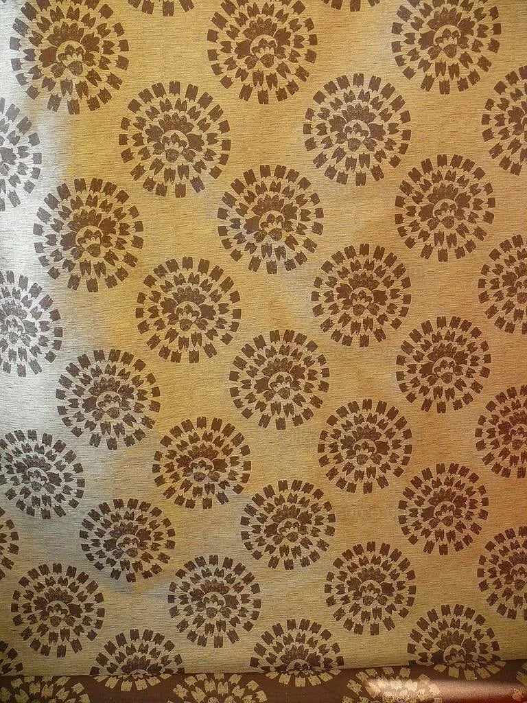 100% Silk Damask Large Modern Pinwheel "cocoa" Brown Beige Mid-Century  Bty