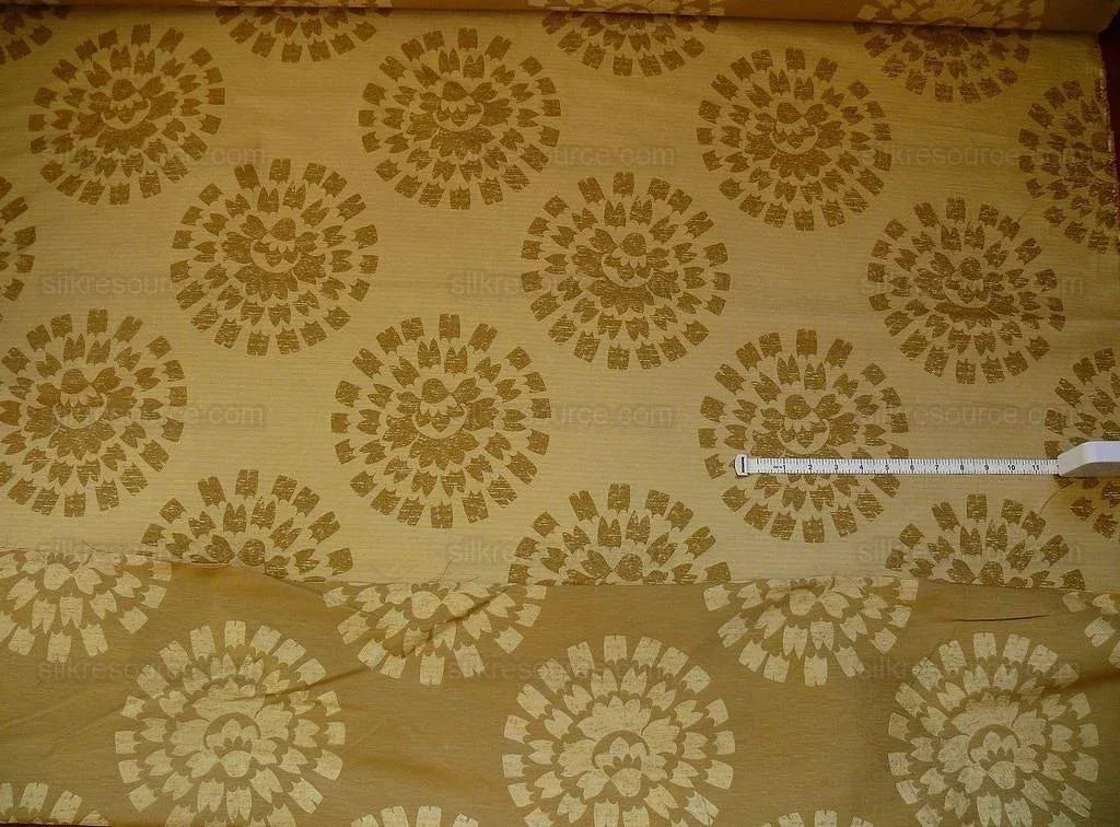 100% Silk Damask Large Modern Pinwheel "coin" Brown Gold Green Mid-Century Bty
