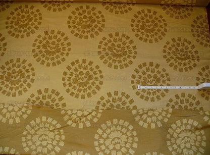 100% Silk Damask Large Modern Pinwheel "coin" Brown Gold Green Mid-Century Bty