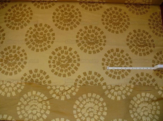 100% Silk Damask Large Modern Pinwheel Sunflower Daisy Sunburst "coin" Brown Gold Mid-Century Bty