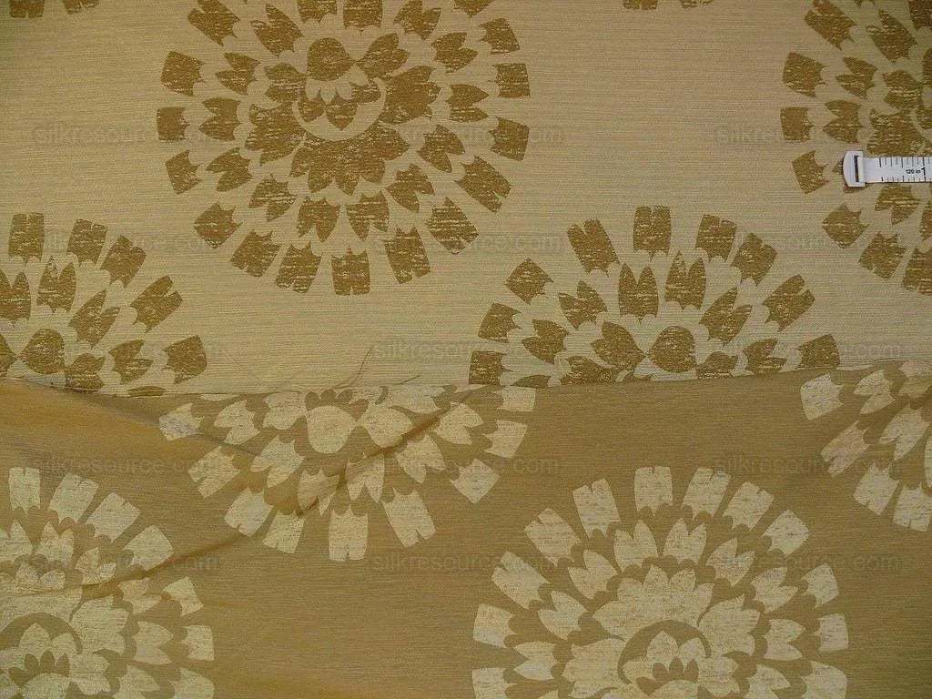 100% Silk Damask Large Modern Pinwheel "coin" Brown Gold Green Mid-Century Bty