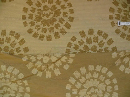 100% Silk Damask Large Modern Pinwheel "coin" Brown Gold Green Mid-Century Bty