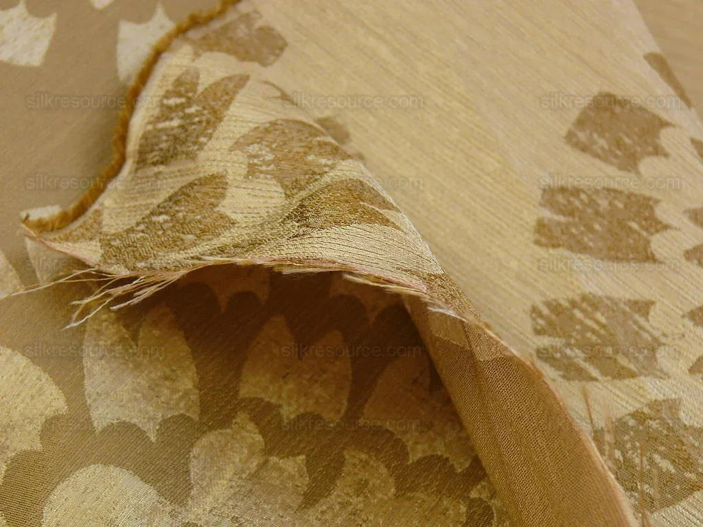 100% Silk Damask Large Modern Pinwheel "coin" Brown Gold Green Mid-Century Bty