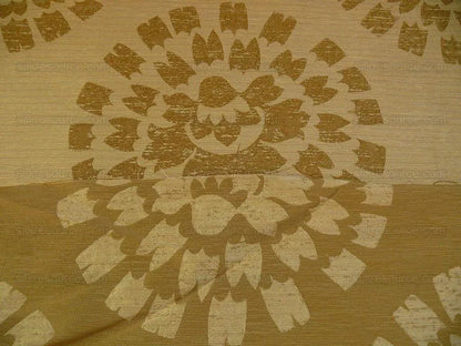 100% Silk Damask Large Modern Pinwheel "coin" Brown Gold Green Mid-Century Bty