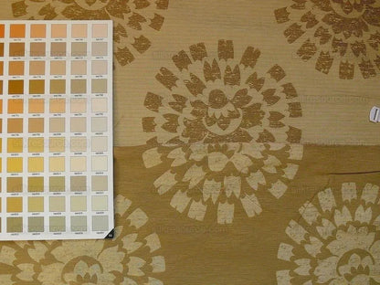 100% Silk Damask Large Modern Pinwheel "coin" Brown Gold Green Mid-Century Bty