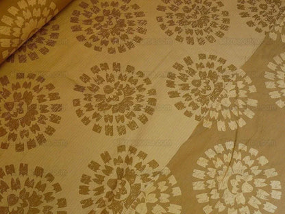 100% Silk Damask Large Modern Pinwheel "coin" Brown Gold Green Mid-Century Bty