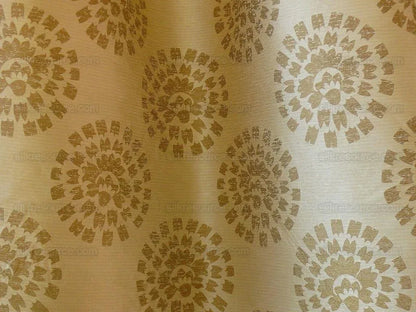 100% Silk Damask Large Modern Pinwheel "coin" Brown Gold Green Mid-Century Bty